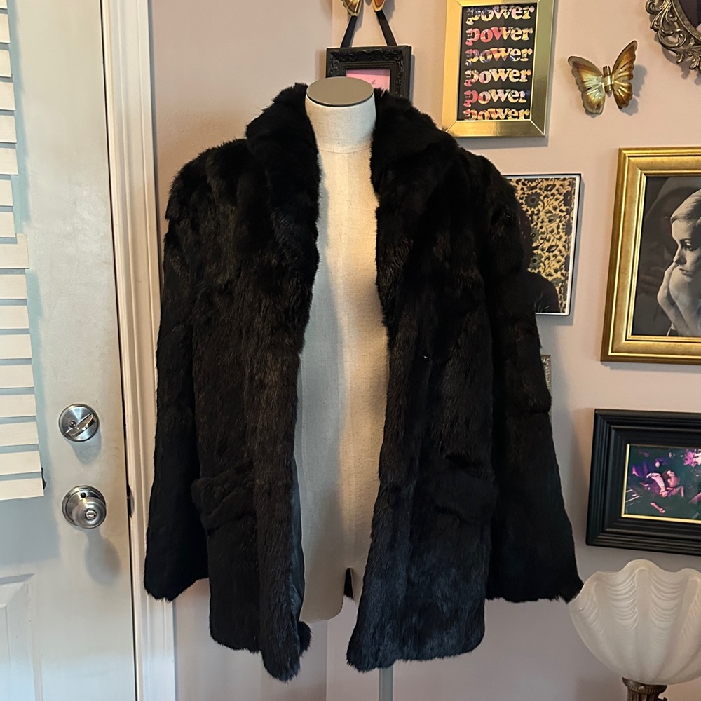 Vintage Real Black Dyed Rabbit Fur Coat